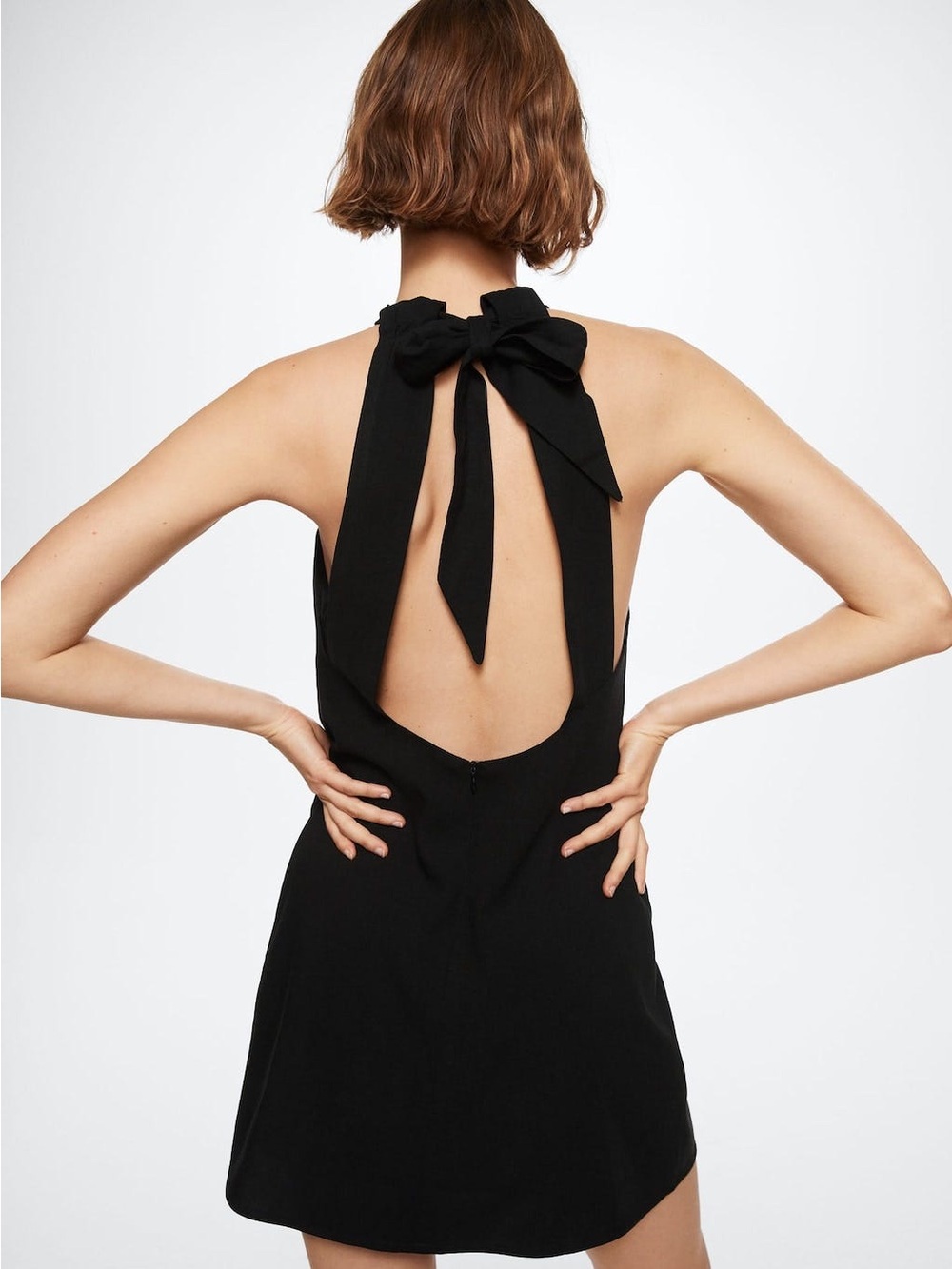 Mango Cut-Out Black Halter Tie-Back Dress medium linen blend nwt - Picture 6 of 6